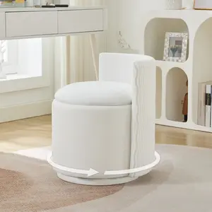 Velvet Vanity Chair with Storage, 360° Swivel Makeup Chair with Wave Back, No Assembly Small Accent Stool for Bedroom, Dressing, Living Room