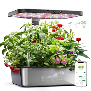 Smart Hydroponics Growing System Kit 15 Pods Indoor Herb Garden with 36W LED Grow Light APP Control Planting Height Up to 30" Quiet Water Pump Ideal Gift for All Ages Dark Silver