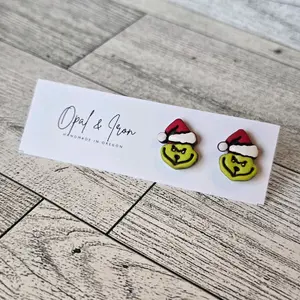 Grinch Handmade Stud Earrings for Women - Festive Christmas Design