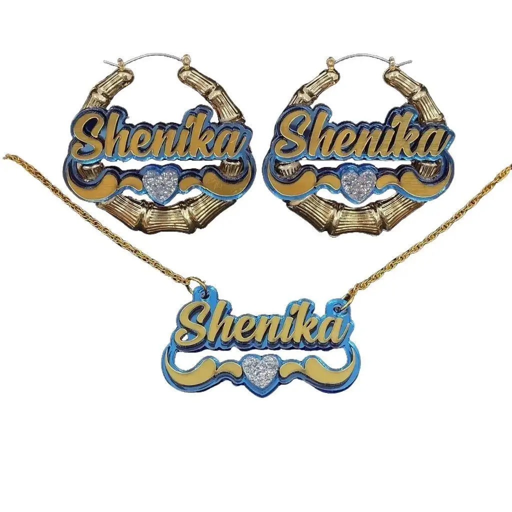 Personalized Custom Gold Heart & Swirl Name Necklace and Earrings Set – Custom Jewelry Gift for Women, Girls, Birthdays, Holidays, Fashion Accessory