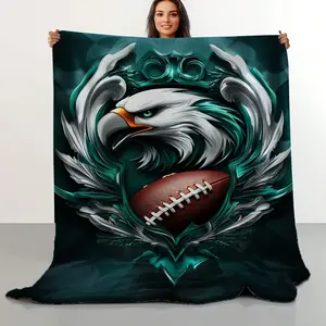 Retro Eagle Football Logo Printed Flannel Blanket - Ultra-soft and comfortable all-season blanket, featuring vibrant retro sports design, a perfect gift