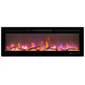GARVEE 50 Inch Smart Electric Fireplace with Remote Control - 1500W Heating for Up to 400 Sq Ft,12 LED Flame Effects & 13 Lighting Options,Recessed or Wall Mounted Installation,with Safety Lock and 12H Tim