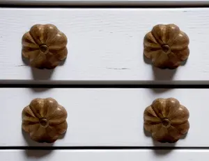 360 stand Brown Wood Scalloped Shape Drawer Pull Knobs - Set of 6, Artisans-Crafted, Hand-Painted Door Hardware