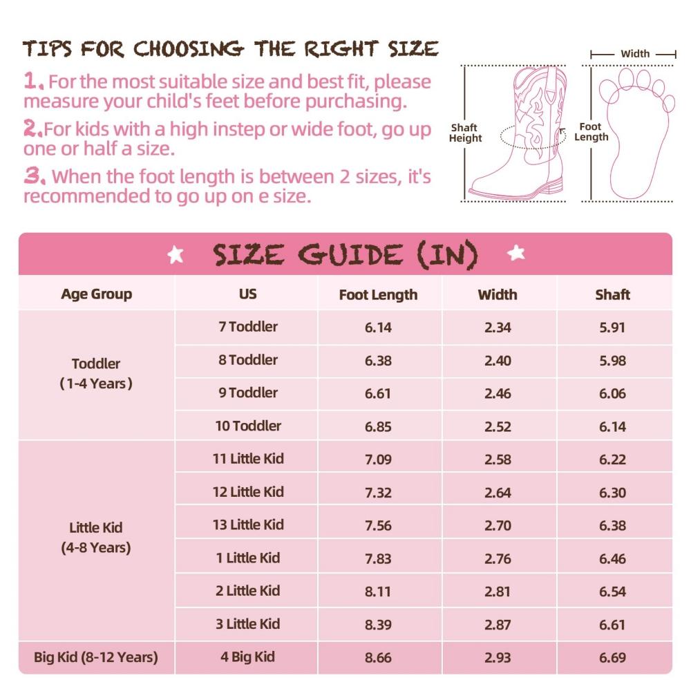 Toddler Girls Cowboy Boots - Cowgirl Western Boot for Kids Mid Calf Riding Shoes Soft Toe Footwear Round Toe Design Easy Comfortable Wear Ideal Gift