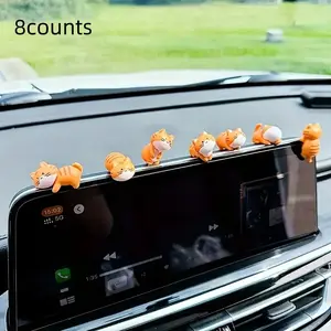 Cute Cartoon Cat Car Accessories Set, Car Interior Decorative Accessory, Rearview Mirror Decorations, Dashboard Ornaments, Gift Ideas, Mini Animal Hanging Pendants, Girly Car Interior Sets, Car Trinkets