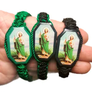 San Judas Bracelet - Unisex Adjustable Design with Green Cord and Green and Black Elements Versatile Accessories