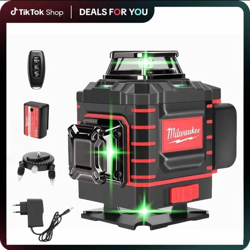 Milwaukee 360° Green Beam Cross Line Laser Level Self Leveling Horizontal & Vertical, Rechargeable Battery with Magnetic Base, for Pro & DIY Construction Renovation Hand Tools Job Site Leveling