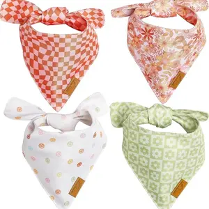 Remy+Roo - 4 Pack Daisy Christmas Dog Bandanas | Premium Durable Adjustable Polyester Fabric | Christmas Dog Bandanas Set pet neck