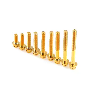 10Pcs Vacuum plating titanium gold 304 stainless stee bolts Hexagonal flange head M6 X 10mm-45mm Motorcycle fixing screws Gold-burning engine casing bolts