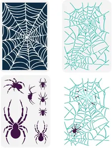 3-Piece Spider Web Painting Stencil Set - 8.3x11.7inch Reusable Halloween Stencil for DIY Party Decoration Durable Premium Quality PET Plastic Easy Application on Various Surfaces