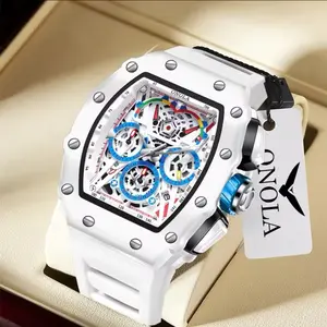 ONOLA Men's Luxury Quartz Analog Watch - Waterproof Watches, Rectangle Shape, Vibrant Face, Silicone Strap, Chronographs, Multifunctional Casual Fashion Accessory