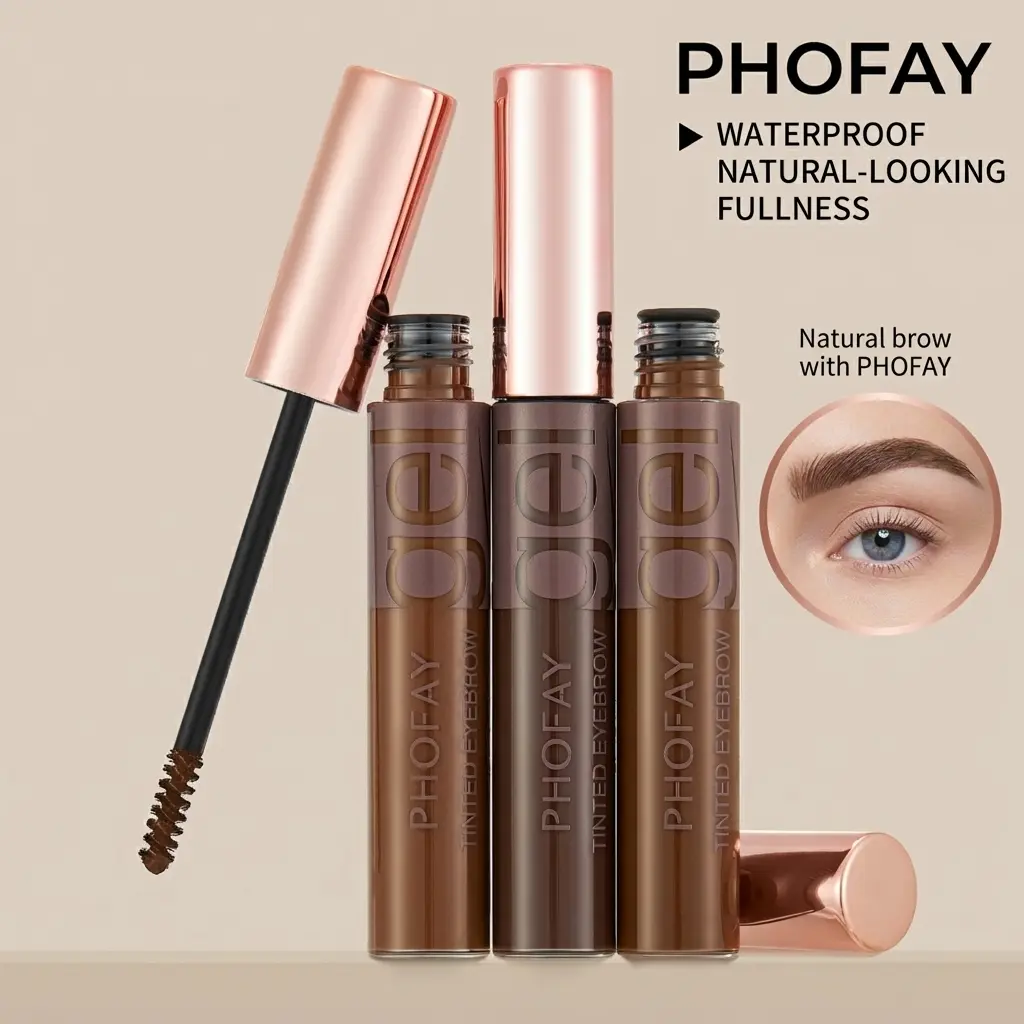 PHOFAY Tinted Eyebrow Gel | 12HR Extra Hold | Waterproof Long Lasting Brow Gel | Natural Fuller Brows, brow on fleek,effortless brow,natural hair-like brow,hd skin face palette,eyebrow makeup product
