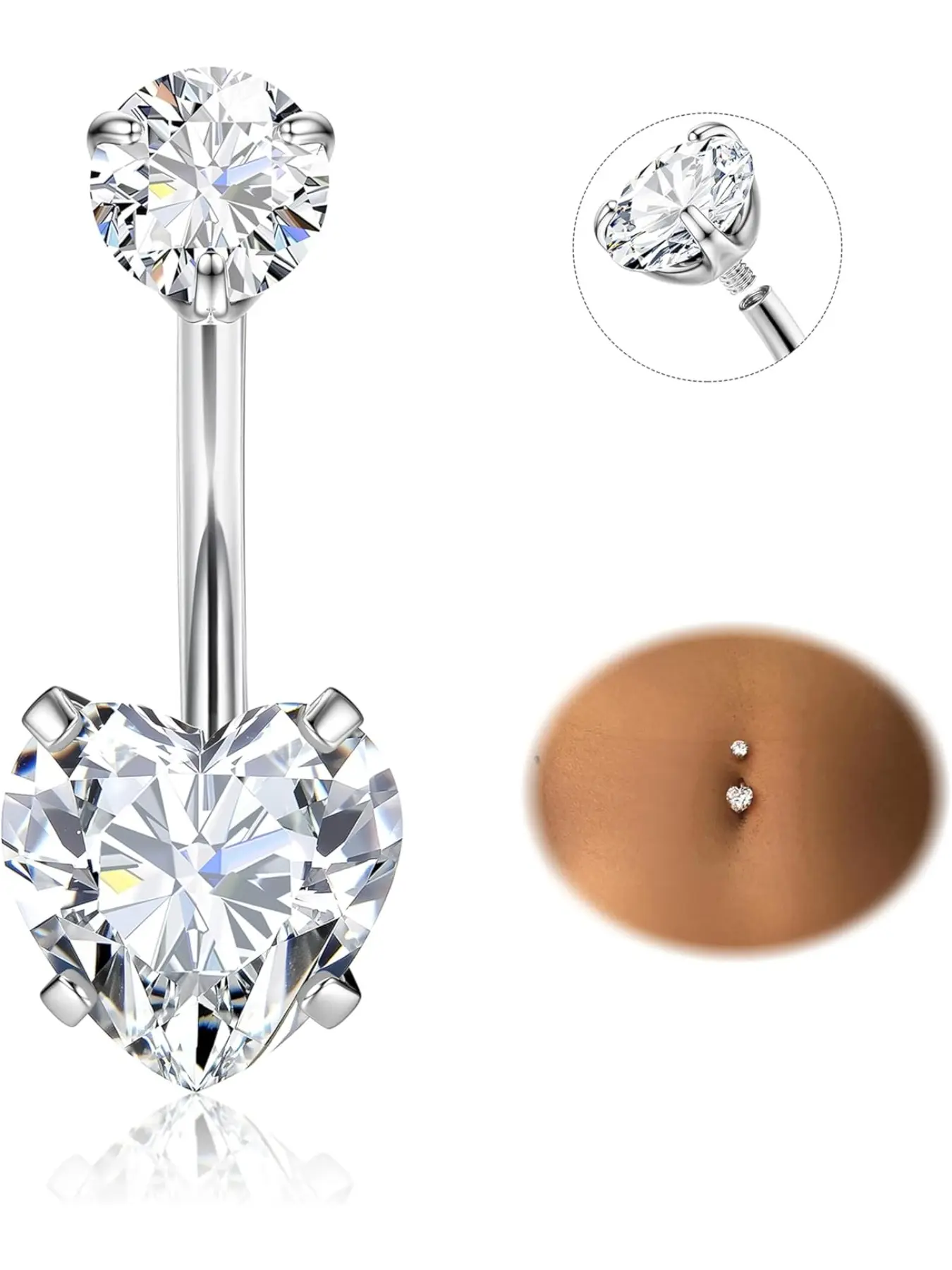 Belly Bars G23 Titanium Belly Button Bars 14G Hypoallergenic Piercing Belly Rings Shiny CZ Belly Button Piercing Navel Bars Long Sliver Belly Bars Belly Barbell Jewellery 8/10/12/14/16mm Body Jewellery Belly Piercing Jewelry