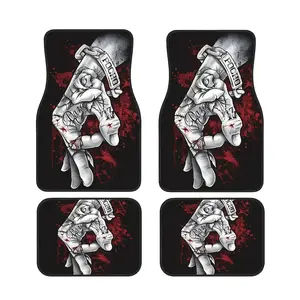 4pcs Fashionable Car Floor Mats, Thickened Print Design, Non-Slip Base, Fits Most Models, Tesla Mdy, Suv, Halloween & Christmas Gift, Car Mats Set, Automotive Mats