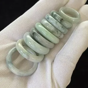 Natural Green Jade Jadeite Ring Band, Width 5-7mm, Size 5-10