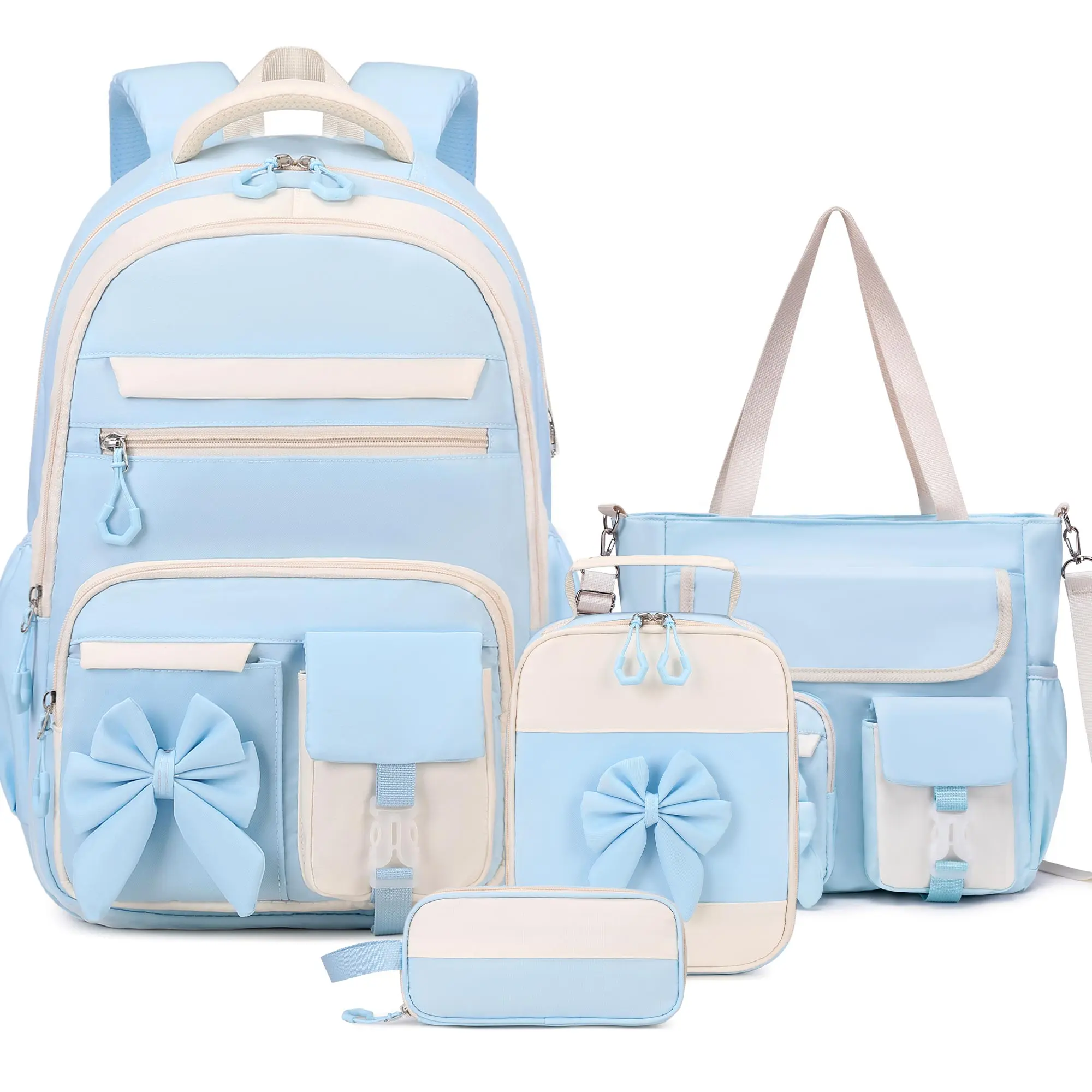 SIMILOVE Girls' 3-Piece Waterproof Purple Pink Ombre Backpack Set with Lunch Box, Pencil Case, Reflective Strips, Adjustable Straps, Quickfind Pockets, Built-in Organizer - Back to School Haul Essential, Best Gift for Kids, First Day Of School, Child Size