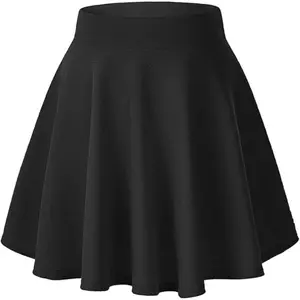 Women's Basic Versatile Stretchy Flared Casual Mini Skater Skirt in Black - Soft High-Quality Fabric for Comfort and Flexibility