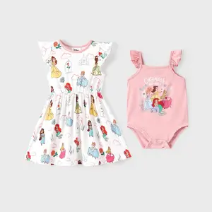 Disney Princess Baby Girls' 2-Pack Outfit Set - Ruffle Sleeve Dress & Sleeveless Bodysuit Soft Bamboo Blend Summer Clothes for Infant & Toddler YLM250900054