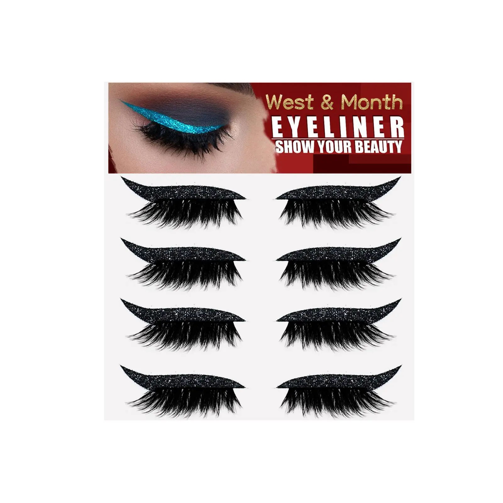 4 Pairs Glitter Self-Adhesive False Eyelashes - Waterproof, Easy to Apply, Reusable, Natural Look, Cat Eye & Fluffy Styles, Gentle Makeup for Cosplay, Parties & Daily Use