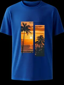 🌅 Easter Island Sunset Limited Edition | White T-shirt Featuring Dual Palm Sunset Graphics & Poetic "THE SUN GOES DOWN" Slogan – Wear Your Tropical Vacation!