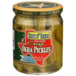 Talk O' Texas Crisp Okra Pickles Mild 16oz Hand Packed Southern Style Crunchy & Savory Low Calorie Healthy Snack - Food, Instant
