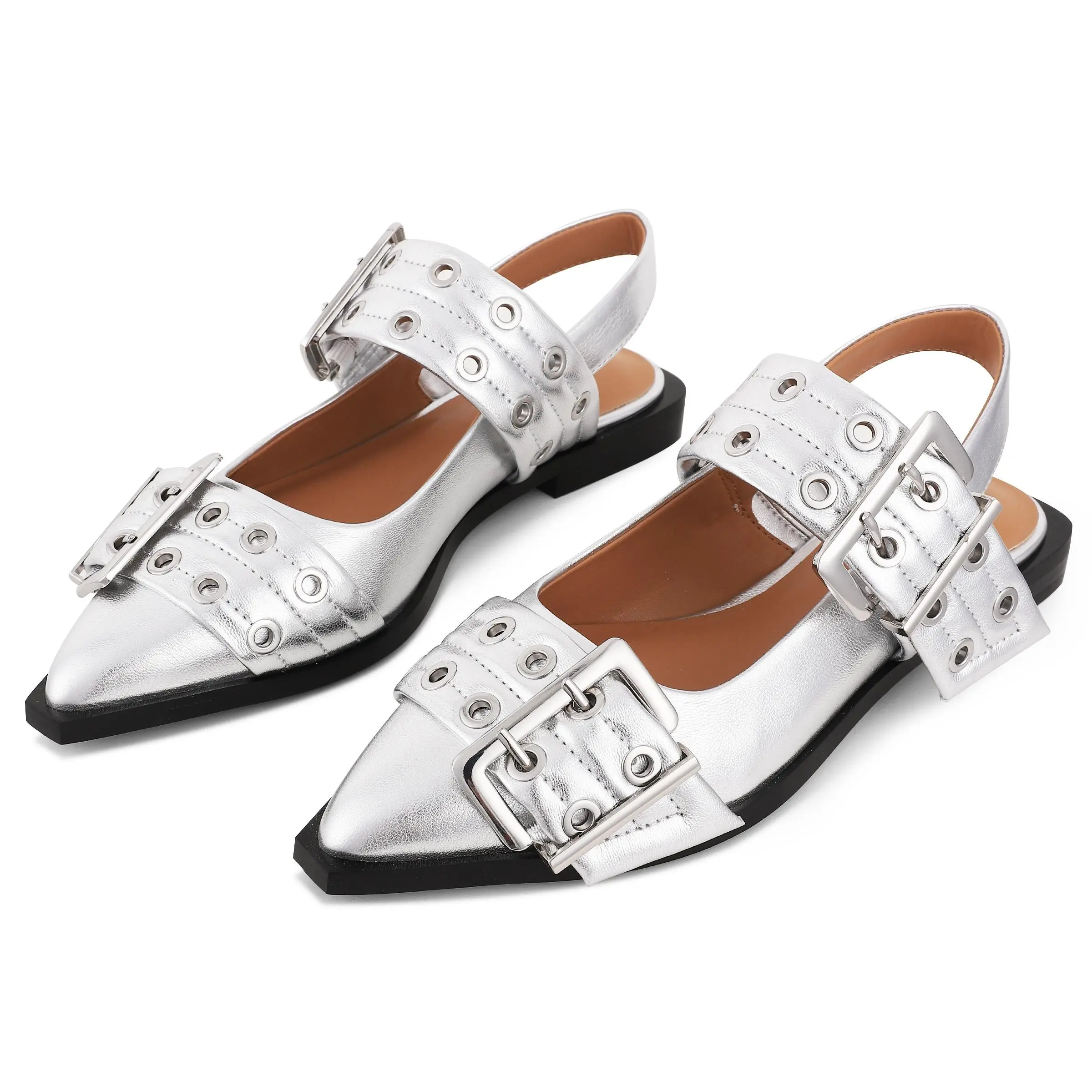 Women's Pointed Toe T-Strap Flats, Studded Casual Dress Shoes with an Embellished Ankle Strap for Party Street Footwear, Casual Flat Shoes, Block Heel, Women's Fashion, Rubber Sole, Basic, Comfortable Block Jump