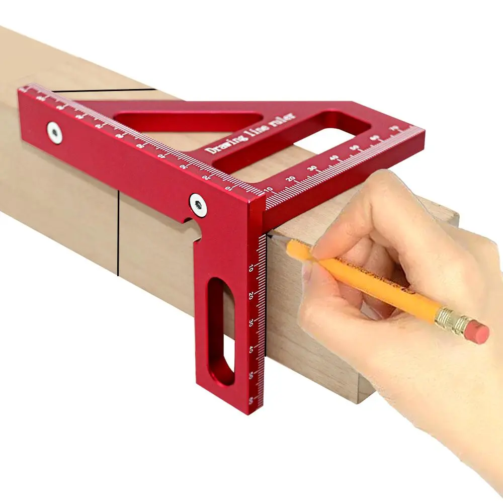 Woodworking Square Protractor, Aluminum Alloy Miter Triangle Ruler, High Precision Layout Measuring Tool for Engineer Carpenter
