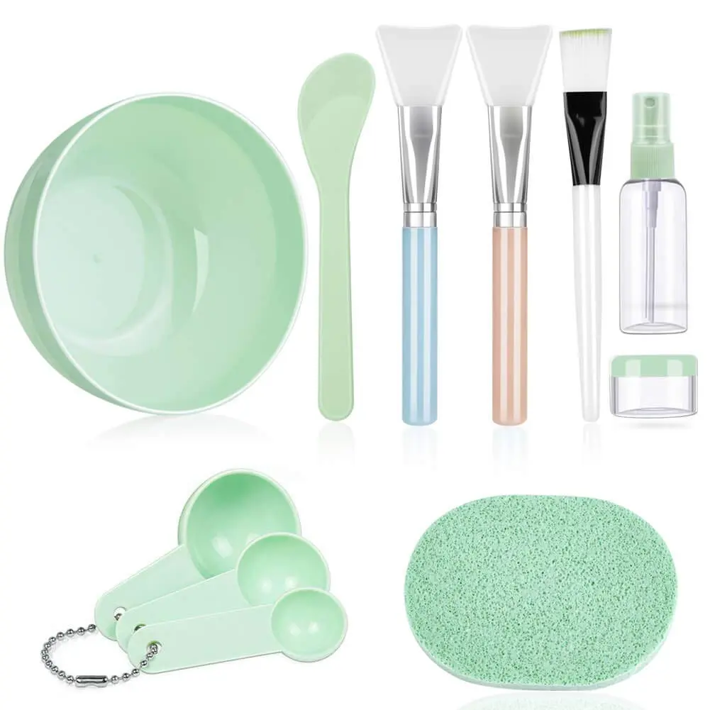 Face Mask Mixing Bowl Set,  11 Pcs DIY Facemask Mixing Tool Kit with Facial Mask Bowl Stick Spatula Silicone Brush Spray Bottle Puff Soaking Bottle Gauges