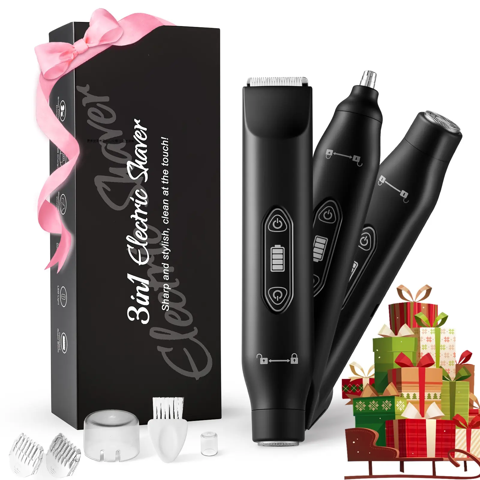 Men's Electric Shaver, Beard Hair Shaver, Ipx7 Waterproof Dual-Head Trimmer for Pubic, Facial, Underarm & Nose Hair Removal, Perfect Gift for Him
