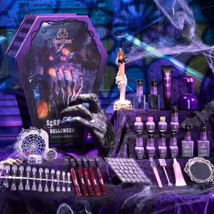 Beetles Halloween Gel Polish Kit with UV Light, Black Orange Dark Purple Cat Eye Polish Scream On Halloween Limited Box With Nail Tips Nail Sticker Manicure Kit Salon DIY Nail Art Gift Set Decorations