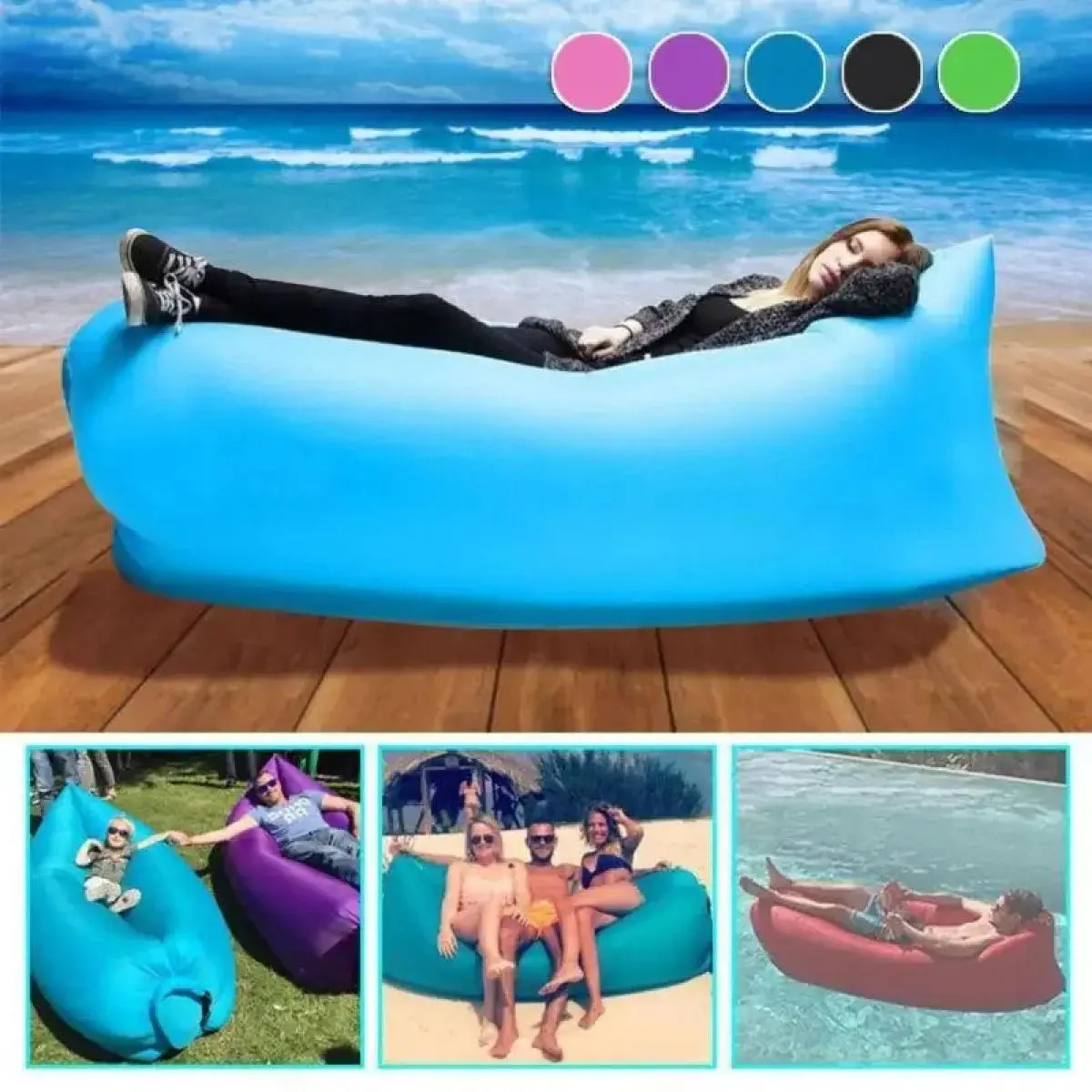 5-Second Magic Inflation Cloud Couch Chair - Portable No-Pump Fabric Camping Lounger (0.3kg, 170*70 cm) for Beach, Park | Sports & Outdoor Sleeping Gear