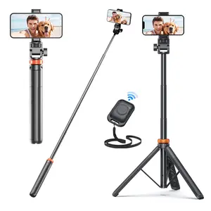 61" Phone Tripod Stand for Live Streaming, Vlogging, and Video Recording – Extendable Selfie Stick with Wireless Bluetooth Remote, 360° Rotatable Head, Compatible with iPhone and Android