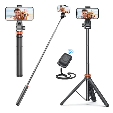 61-in Compact Aluminium Cell Phone Tripod Stand - 18.5"-61" Extendable Selfie Stick, Wireless Remote, 360° Rotatable Head, Mobile Mount for iPhone/Android Cells, Vlogging Kit Photography Equipment