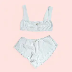 Milanblocks Romantic ruched coquette Pointelle Bralette & Panty Set