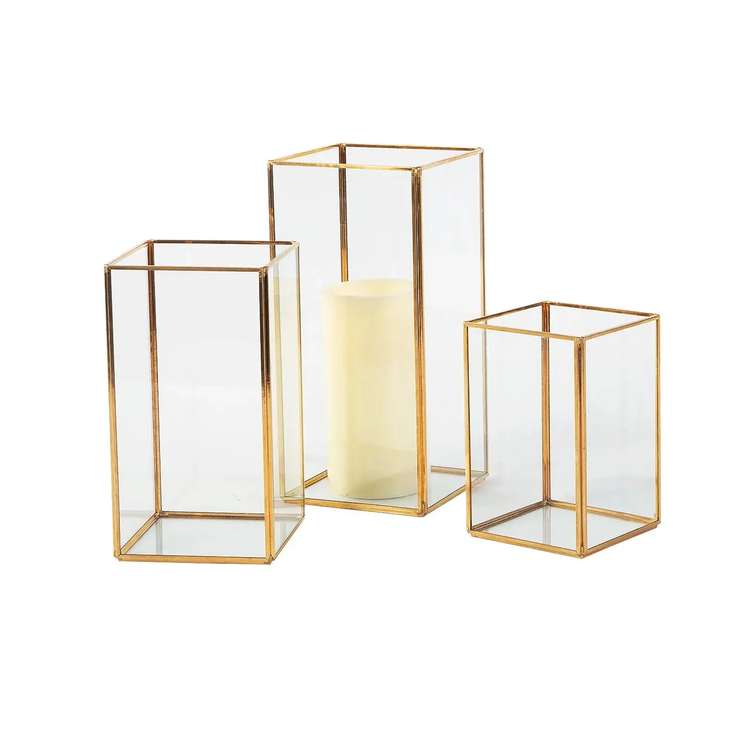 Gold Geometric Square Candle Holders - 3 Pc.