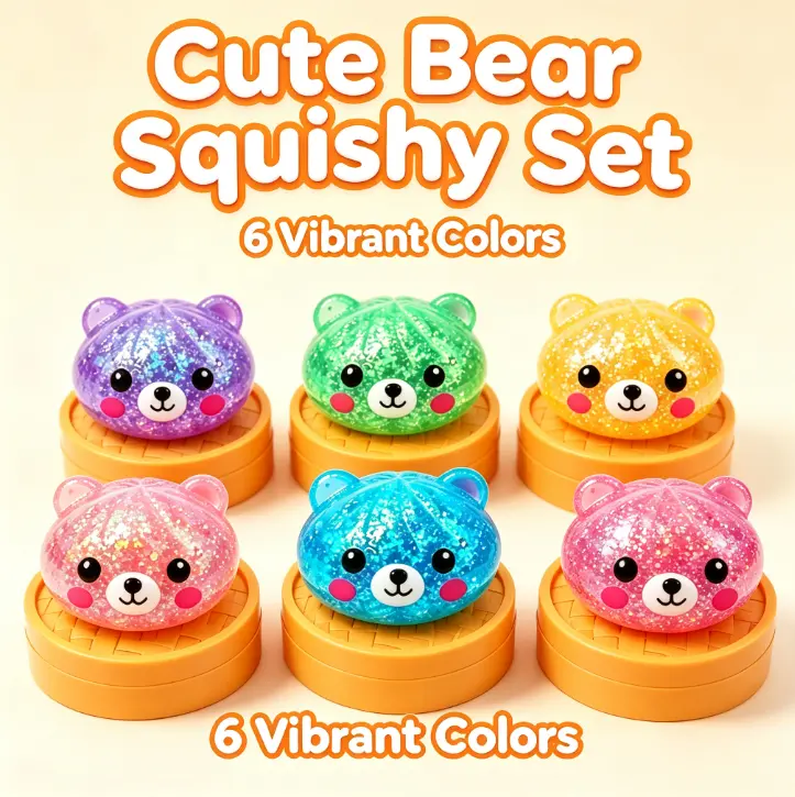 Multi‑Colored Cute Bear Dumpling Stress Relief Toy Set, Soft Hand‑Squeezable Portable Stress‑Relief Gadgets, Ideal Small Gifts, Candy Bag Fillers & Holiday Presents