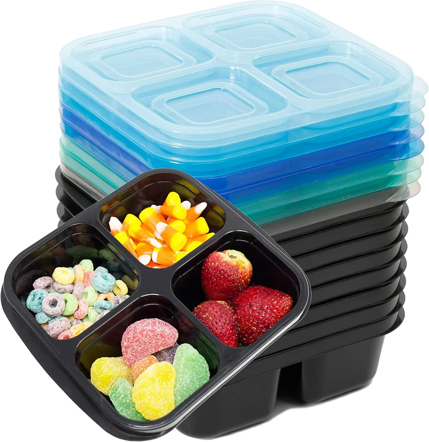 8 Pack 4-Compartment  Snack Box  Containers, Bento Lunch Box, Meal Prep Containers, Divided  Storage Containers (Coastal Color)