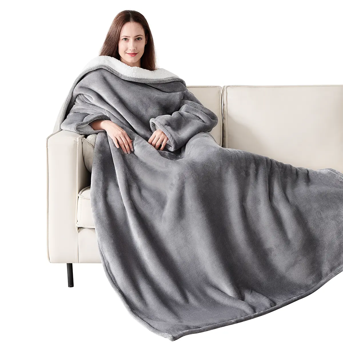 Wearable Blanket with Sleeves, Cozy Wearable Blanket with Arms and Pockets for Women Men, Warm TV Wrap Throw Blanket Robe as Gifts for Mom Wife, Soft Warm Wearable Blanket Fleece Wrap Throw, Robe Blanket Gift