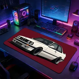 Vintage White Race Car Large Gaming Mouse Pad, Extended Mousepad, Extended Non-Slip Rubber Base Desk Mat, Sports Car Design Computer Accessory, Durable Office Desk Pad for Home Office & Gaming Setup, Ideal Gift for Racing Enthusiasts & Car Lovers