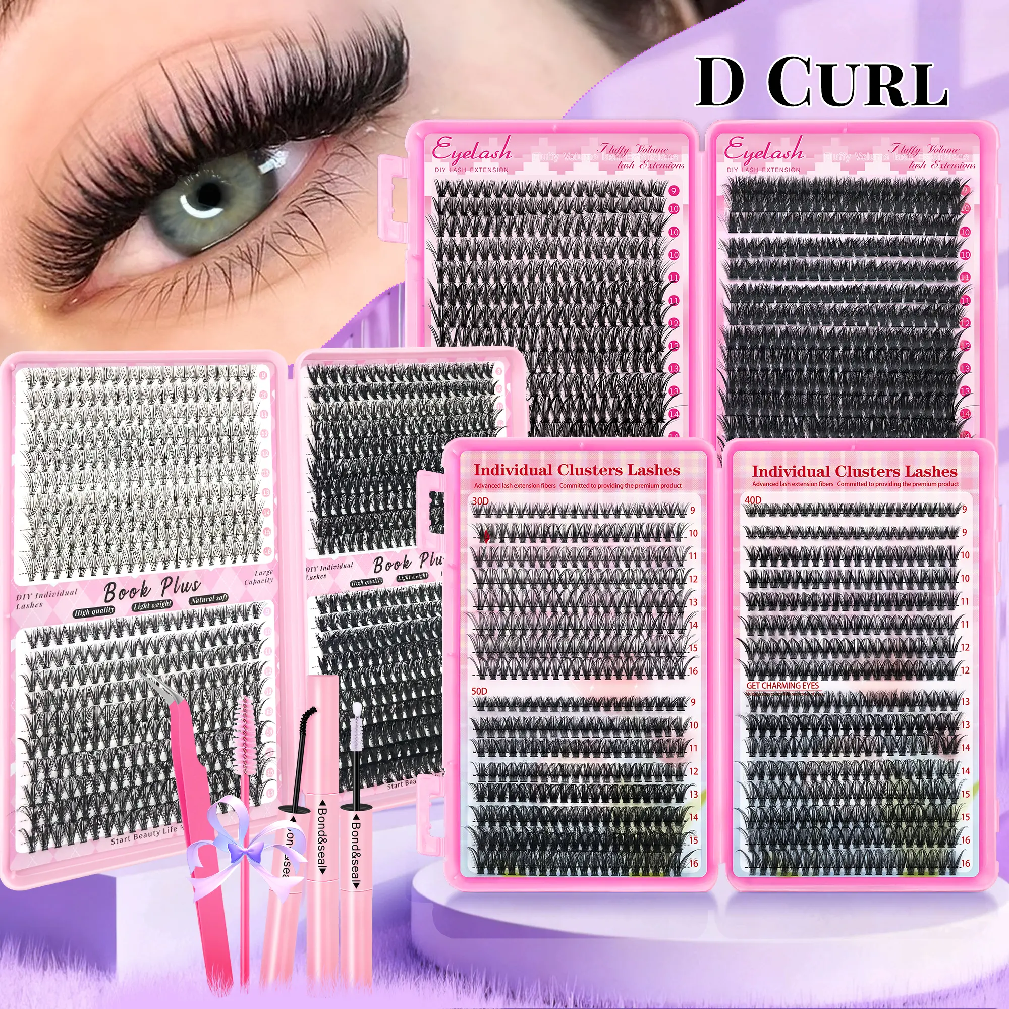 800pcs Wispy Lash Clusters Kit D Curl Natural Look to Volume Eyelashes Cluster | Individual DIY Eye False Eyelash Extensions Kit with Bond & Seal + Tweezers+Brush, Thin Band 20D 30D 40D 50D 80D Mixed Styles 9-16mm Eyelashes Makeup
