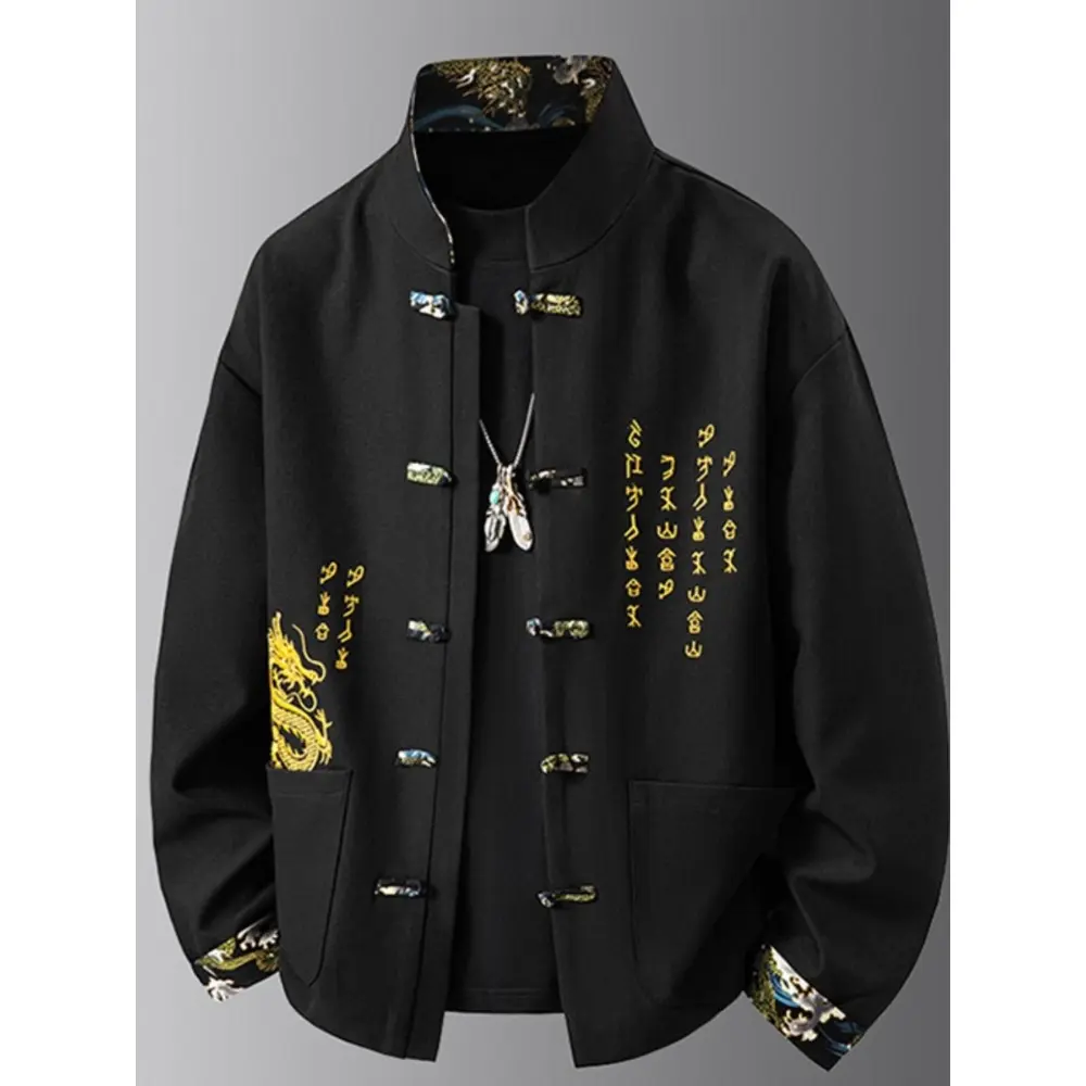 Men's Traditional Long Coat Jackets - Thick Polyester Fabric, Buckle Fastening, Casual Traditional Menswear for Autumn, Winter Collared Coats Windproof Outdoor Coat