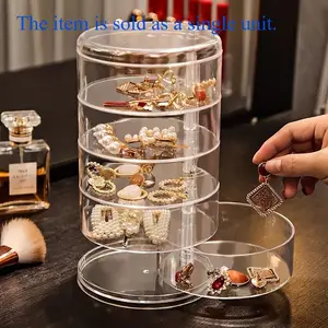 1pc Large-Capacity 5-Layer Clear Jewelry Box Organiser with Transparent Rotating Design and Dust-Proof Lid - Perfect for Organizing Hair Accessories, Bangles, Necklaces, Earrings, Rings, and Watches