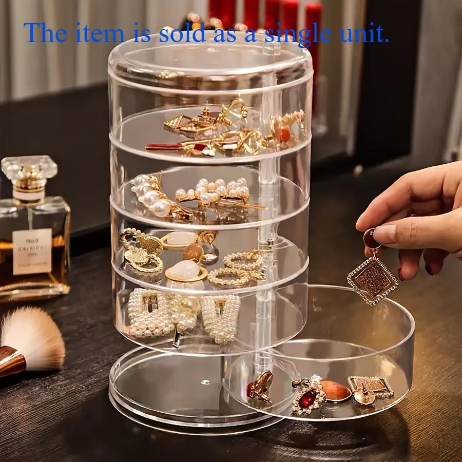 1pc Large-Capacity 5-Layer Clear Jewelry Box Organiser High Capacity Organizer with Transparent Rotating Design and Dust-Proof Lid - Perfect for Organizing Hair Accessories, Bangles, Necklaces, Earrings, Rings, and Watches - Dustproof Storage