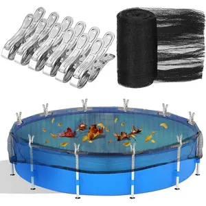 19.7  Round Leaf Net Cover for Above Ground Pool, Winter Cover Mesh Cover with 12 count Large Metal Clips,Pool Safety Net Fits 18FT Above Ground Pools, Keeps Leaves Out of Your Pool (Black)