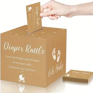 1pcs Cowhide Paper Diaper Lottery Card Box Donation Box, Diaper Raffle, Gender Reveal Baby Party Decoration, Collectible Slot Storage Box