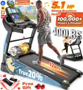 Famistar 5.1HP Folding Treadmill for Home with 20% Auto Incline, 300-400 LB Capacity, Portable Foldable Treadmill, FREE APP Control, Adjustable Tablet Holder,12MPH Speed,71 Programs,Knee Straps Gift