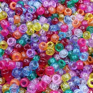 394pcs Of Acrylic Glitter Small Beads with Bright Edges, 6x9mm, Suitable for DIY Jewelry Handcrafting, Bracelets, Necklaces, Earrings, Hair Accessories, Braid Handicrafts, Bright Bead Colors, Smooth Surface