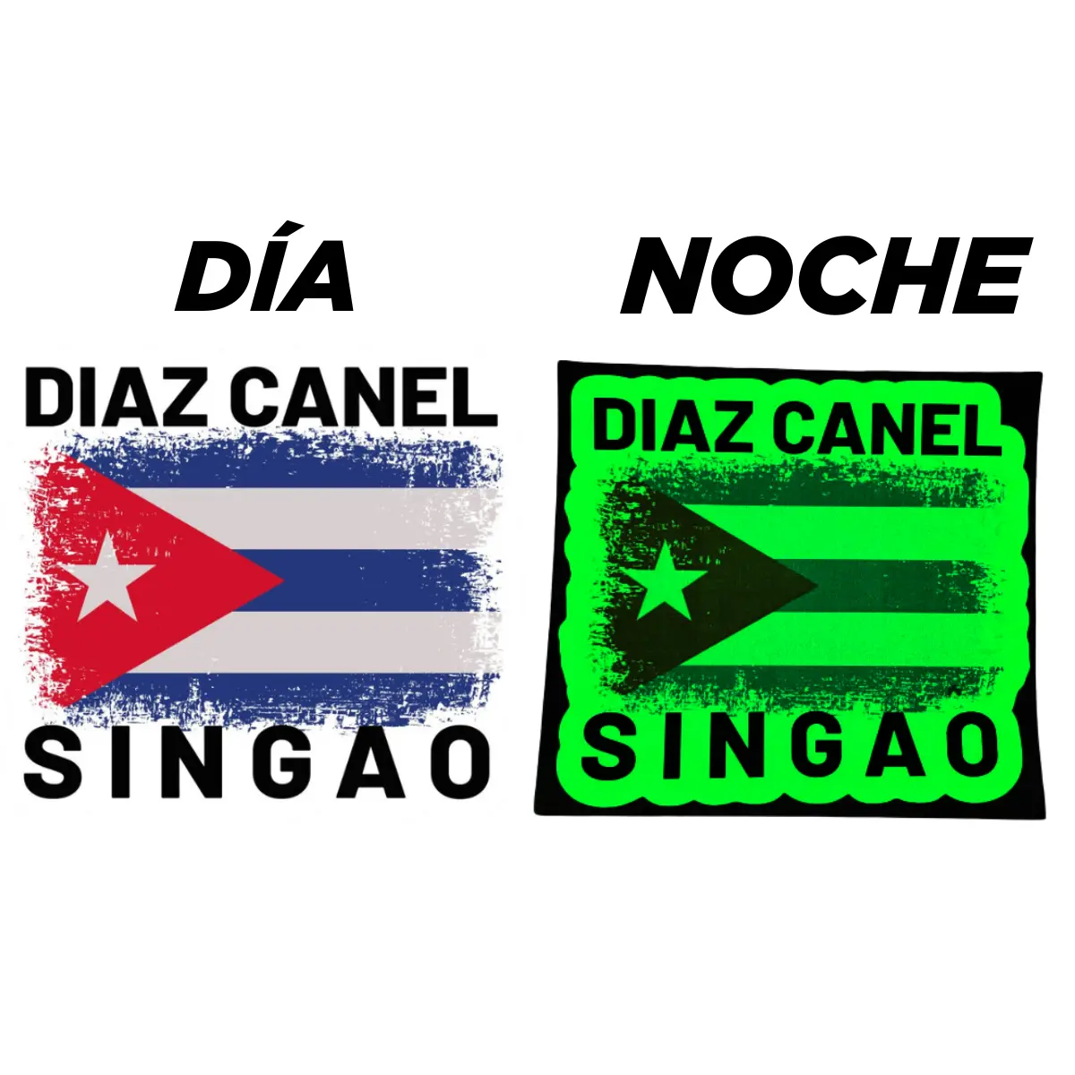 Sticker Fluorescente “Díaz-Canel Singao” **Dimensiones:** - Largo: 114.5 mm (4,5 in) - Alto: 127 mm (5 in) Antirayadura, Calcomanía para ventana de coche.Calcomanía para Coche y Adhesivo Decorativo