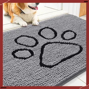 Smiry Dog Door Mat for Muddy Paws, Absorbent Dirt Trapper Non Slip Quick Dry Washable Chenille Mat for Mud Dogs, Entry Rug for Indoor and Outdoor (30x20 Inches, Grey and Black) (Costume Sets)