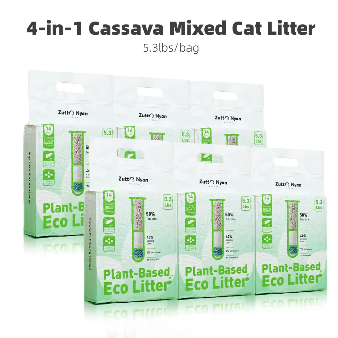 ZuttoNyan 4-in-1 Eco-Friendly Plant-Based Cassava & Tapioca Clump Litter (31.8 lbs) - Universal, Plant Derivatives, No-Mess, Scoopable, Highly Absorbent, Rapid Clumping, Dust-Free, Non-Sticking, Instant Odor Control, Flushable Cat Litter for Pet Lovers